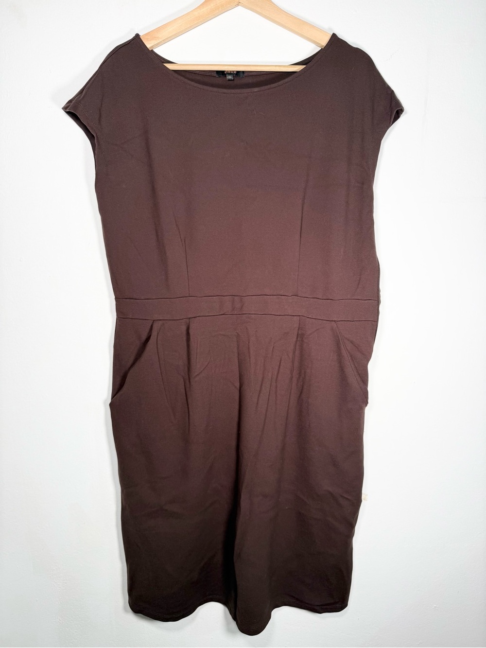 Quince Dark Brown Cap-Sleeve Waist-Seam Jumpsuit